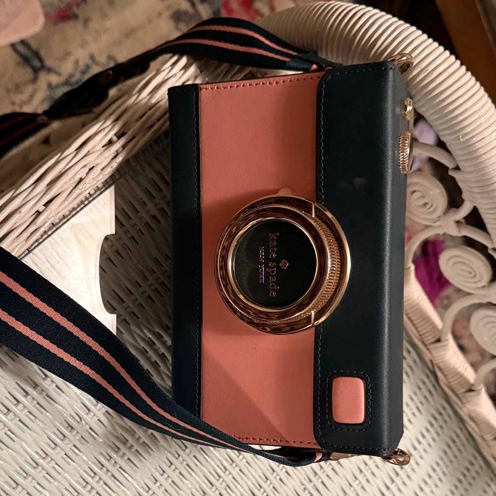 Kate Spade Coral and Navy Crossbody Canera Bag